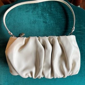 Staud Bean Bag Clutch Evening Bag Cream Silver Hardware